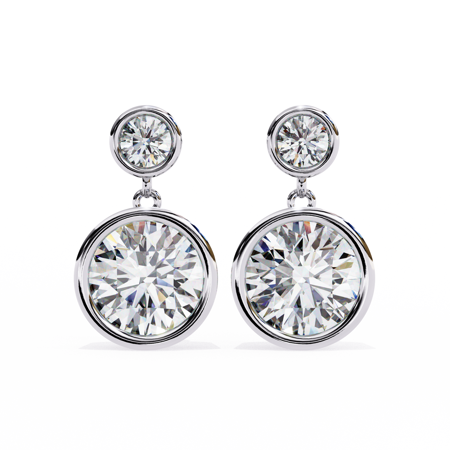 Aurora Bezel-Set Double Diamond Drop Earrings in Yellow Gold -1.83 Ct