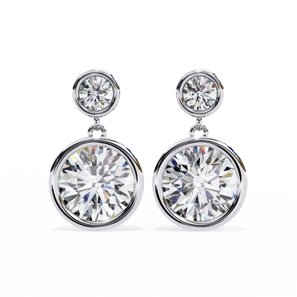 Aurora Bezel-Set Double Diamond Drop Earrings in Yellow Gold -1.83 Ct