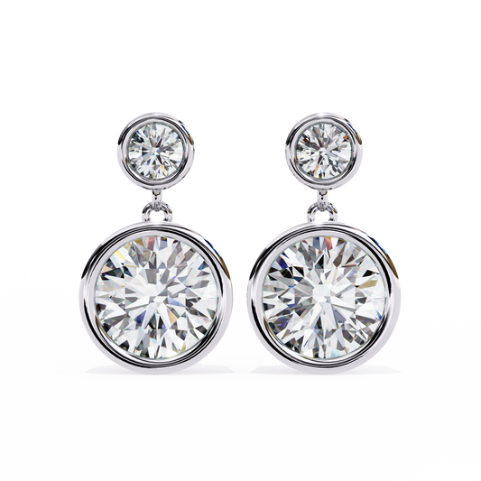 Aurora Bezel-Set Double Diamond Drop Earrings in Yellow Gold -1.83 Ct