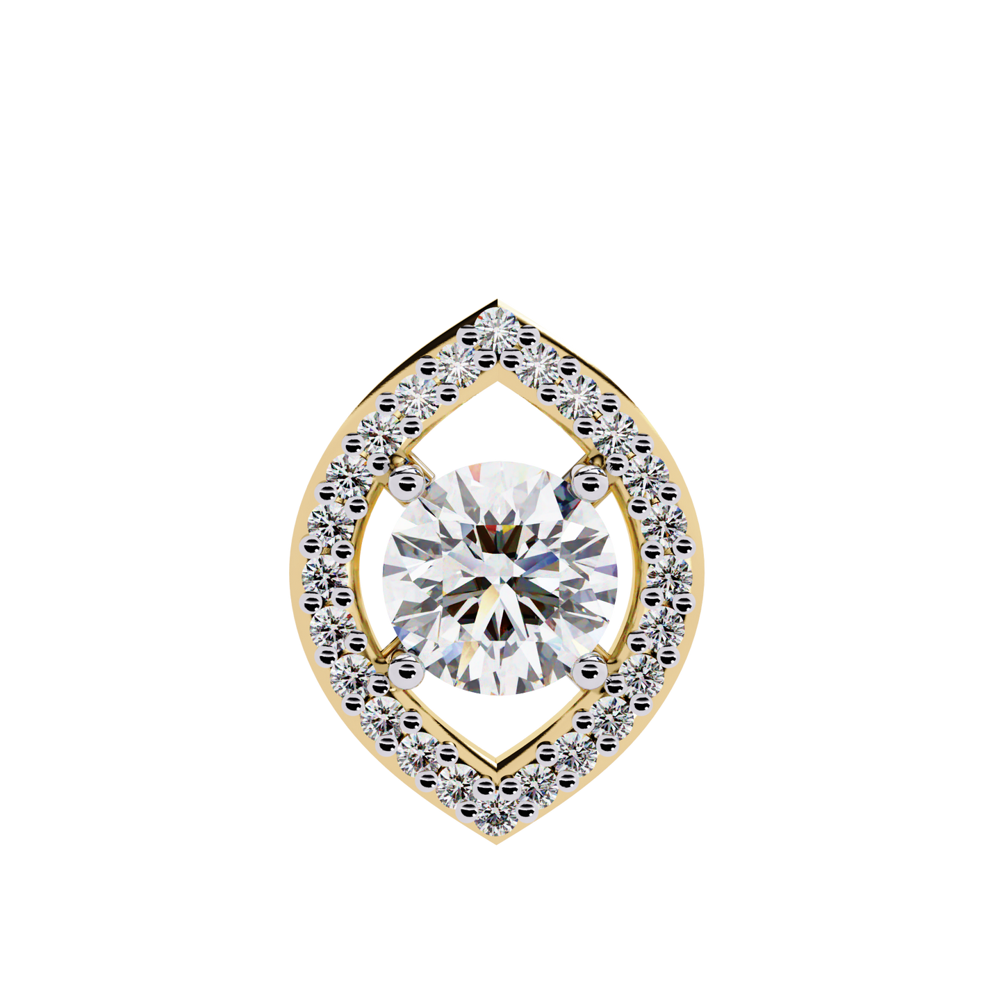Modern Halo Solitaire Pendant in Radiant Yellow Gold- 0.56 Ct Round Diamonds