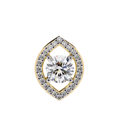 Modern Halo Solitaire Pendant in Radiant Yellow Gold- 0.56 Ct Round Diamonds