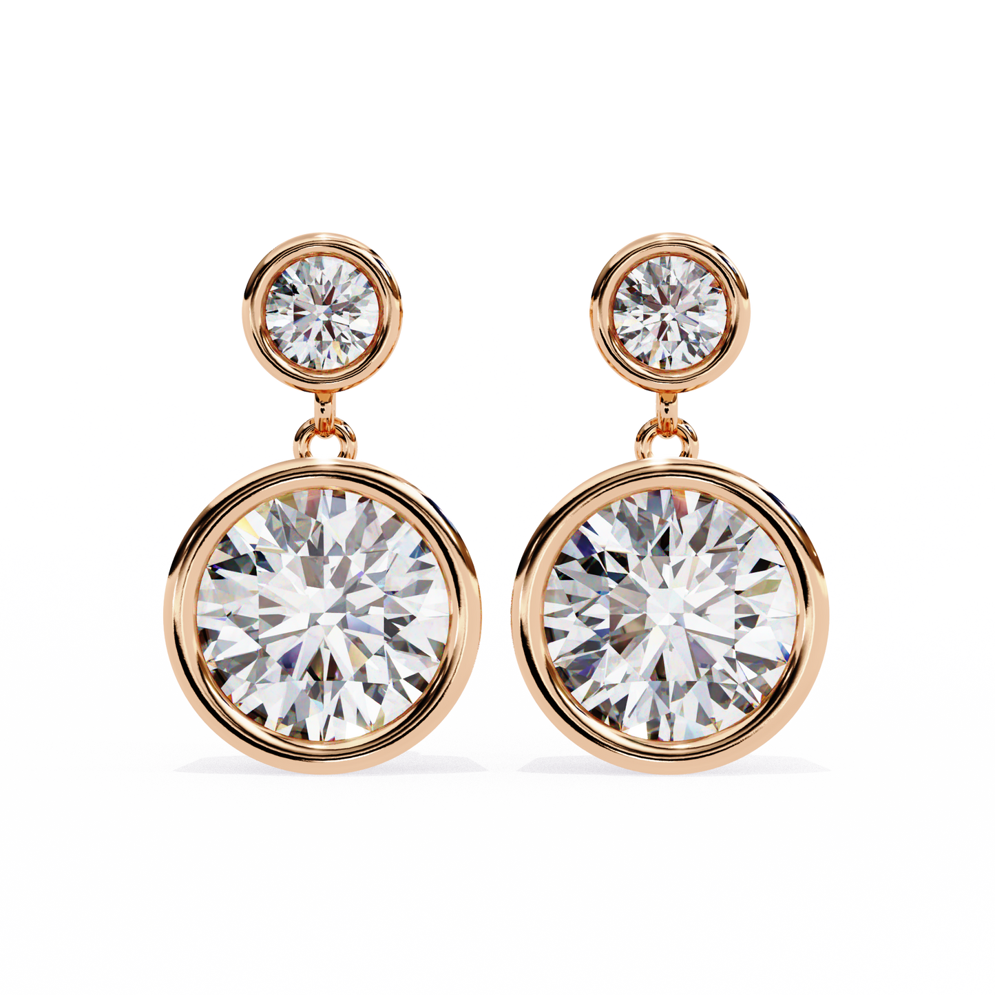 Aurora Bezel-Set Double Diamond Drop Earrings in Yellow Gold -1.83 Ct