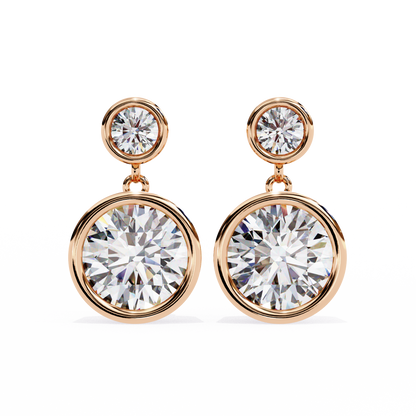 Aurora Bezel-Set Double Diamond Drop Earrings in Yellow Gold -1.83 Ct