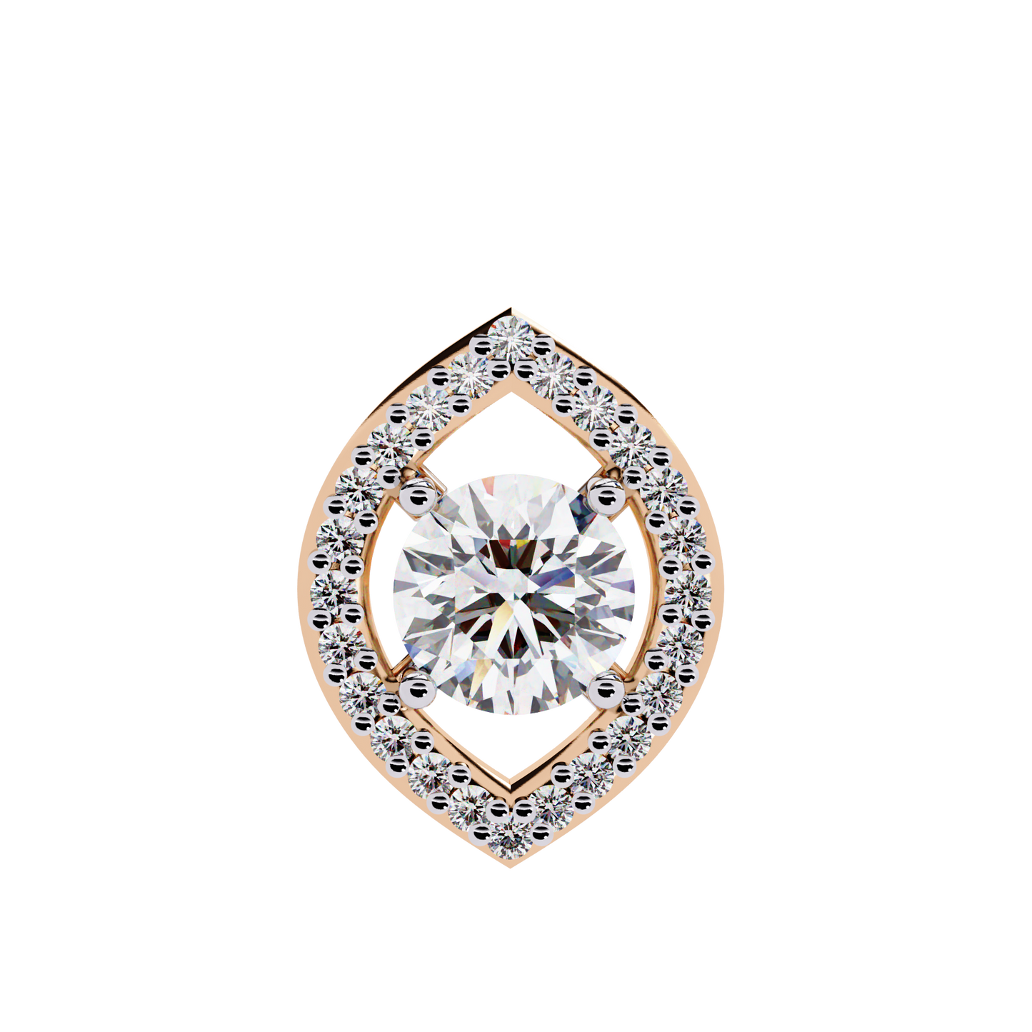 Modern Halo Solitaire Pendant in Radiant Yellow Gold- 0.56 Ct Round Diamonds