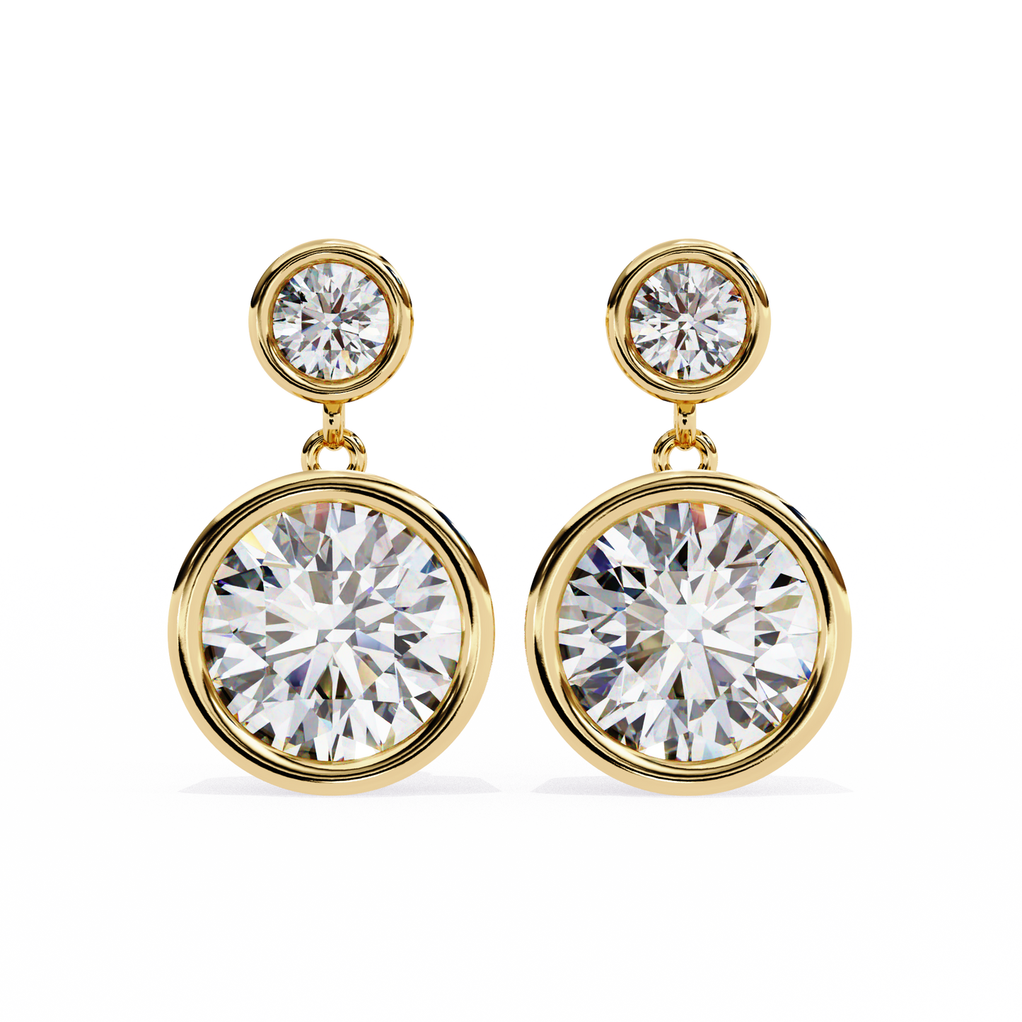 Aurora Bezel-Set Double Diamond Drop Earrings in Yellow Gold -1.83 Ct
