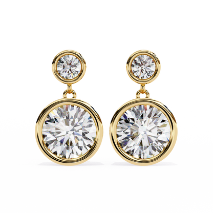 Aurora Bezel-Set Double Diamond Drop Earrings in Yellow Gold -1.83 Ct