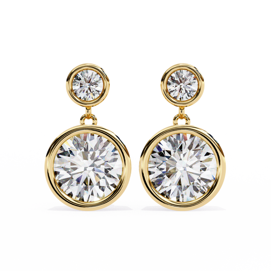 Aurora Bezel-Set Double Diamond Drop Earrings in Yellow Gold -1.83 Ct