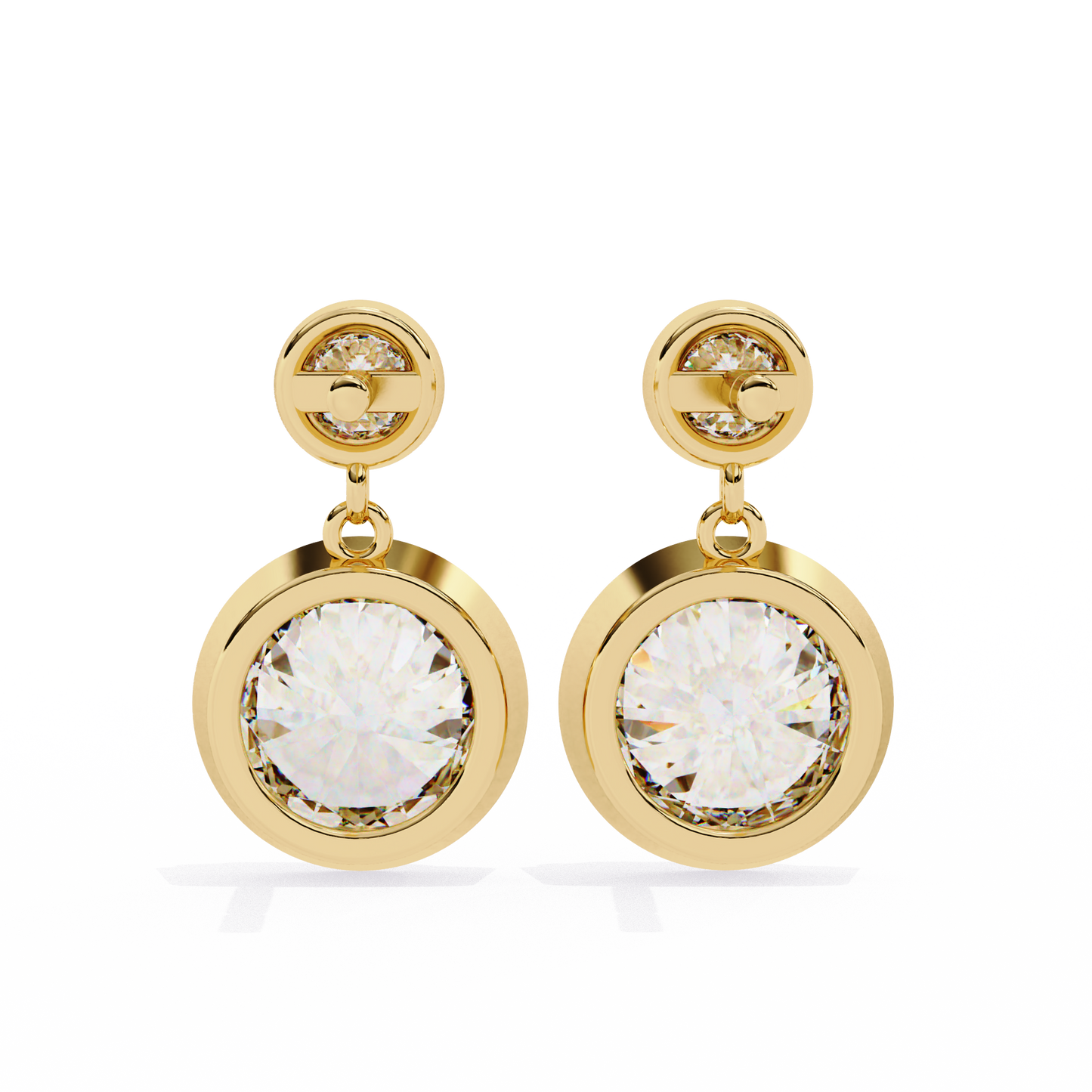 Aurora Bezel-Set Double Diamond Drop Earrings in Yellow Gold -1.83 Ct