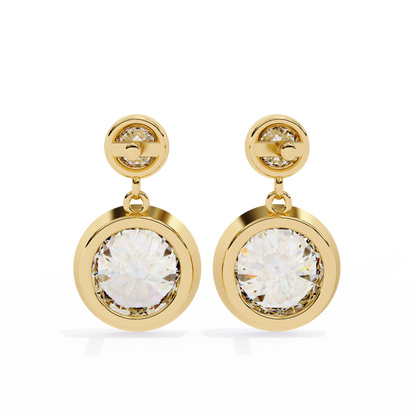 Aurora Bezel-Set Double Diamond Drop Earrings in Yellow Gold -1.83 Ct