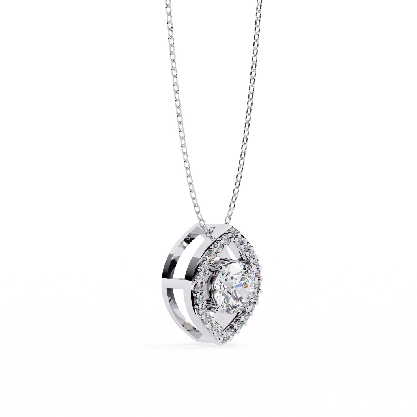 Modern Halo Solitaire Pendant in Radiant Yellow Gold- 0.56 Ct Round Diamonds