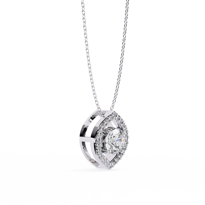 Modern Halo Solitaire Pendant in Radiant Yellow Gold- 0.56 Ct Round Diamonds