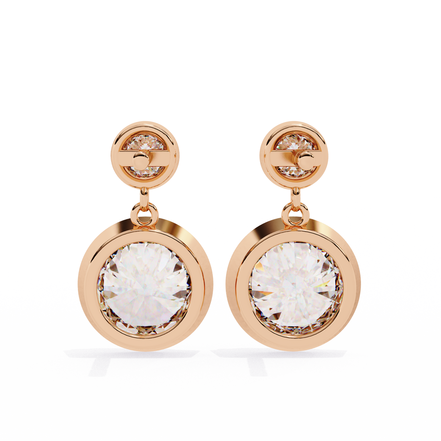 Aurora Bezel-Set Double Diamond Drop Earrings in Yellow Gold -1.83 Ct