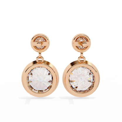 Aurora Bezel-Set Double Diamond Drop Earrings in Yellow Gold -1.83 Ct