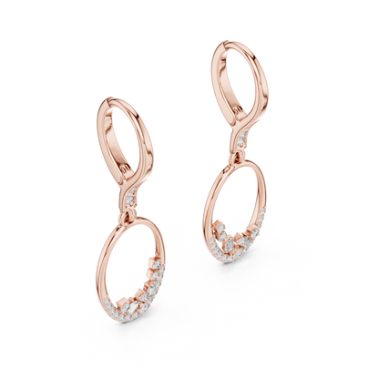 Yellow Gold Mixed-Cut Diamond Oval Drop Earrings - Baguette & Round Cluster Dangles