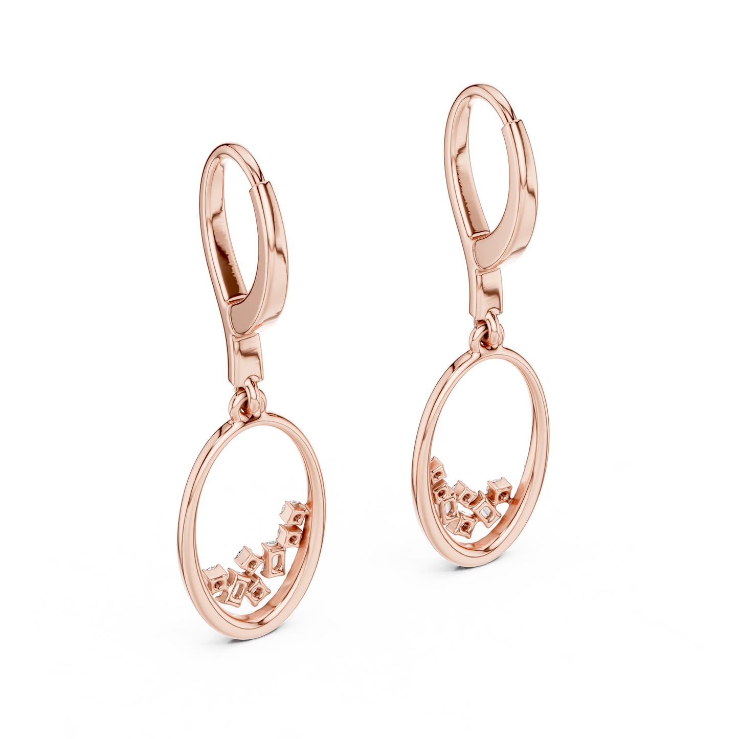 Yellow Gold Mixed-Cut Diamond Oval Drop Earrings - Baguette & Round Cluster Dangles
