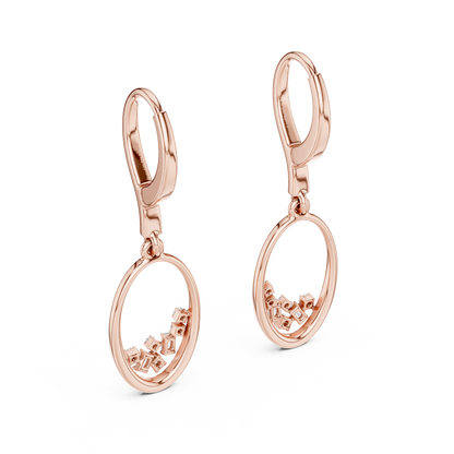 Yellow Gold Mixed-Cut Diamond Oval Drop Earrings - Baguette & Round Cluster Dangles