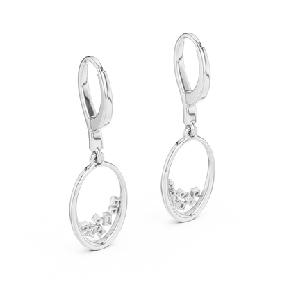 Yellow Gold Mixed-Cut Diamond Oval Drop Earrings - Baguette & Round Cluster Dangles