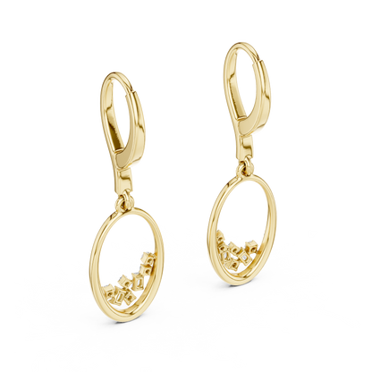 Yellow Gold Mixed-Cut Diamond Oval Drop Earrings - Baguette & Round Cluster Dangles