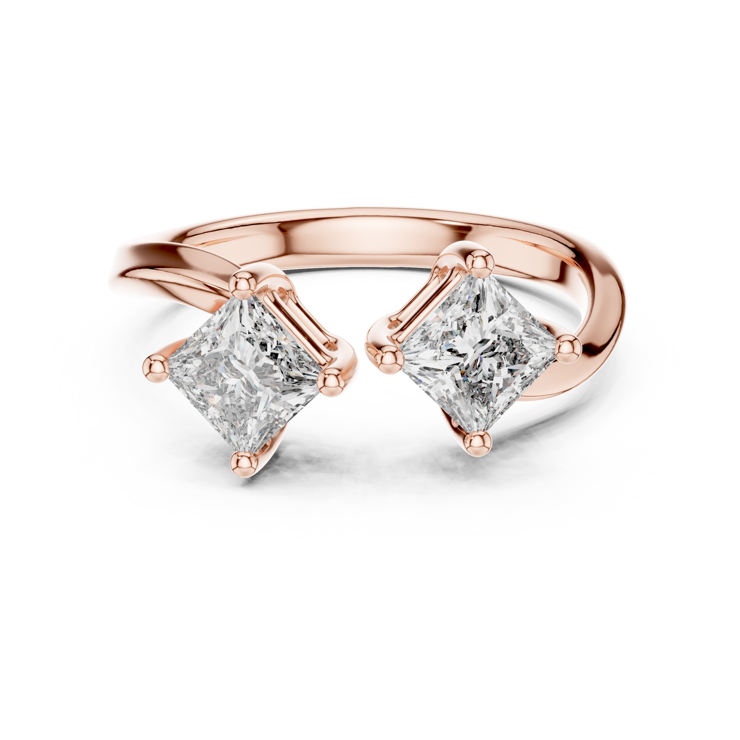 Yellow Gold Toi et Moi Princess Cut Diamond Ring : 0.9CTW