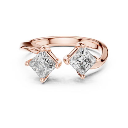 Yellow Gold Toi et Moi Princess Cut Diamond Ring : 0.9CTW