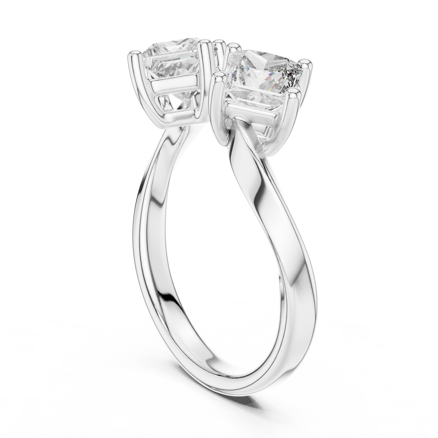 Yellow Gold Toi et Moi Princess Cut Diamond Ring : 0.9CTW