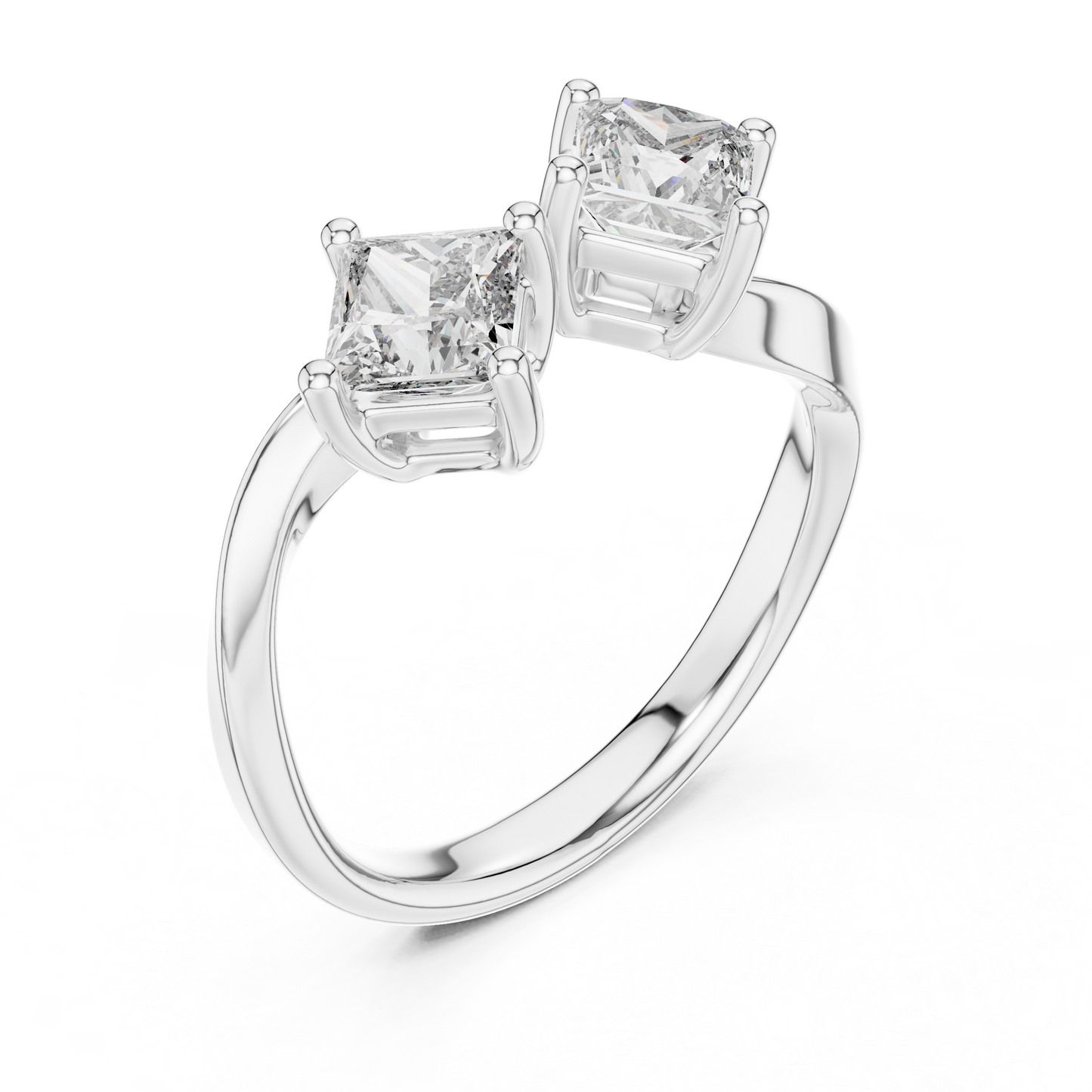 Yellow Gold Toi et Moi Princess Cut Diamond Ring : 0.9CTW