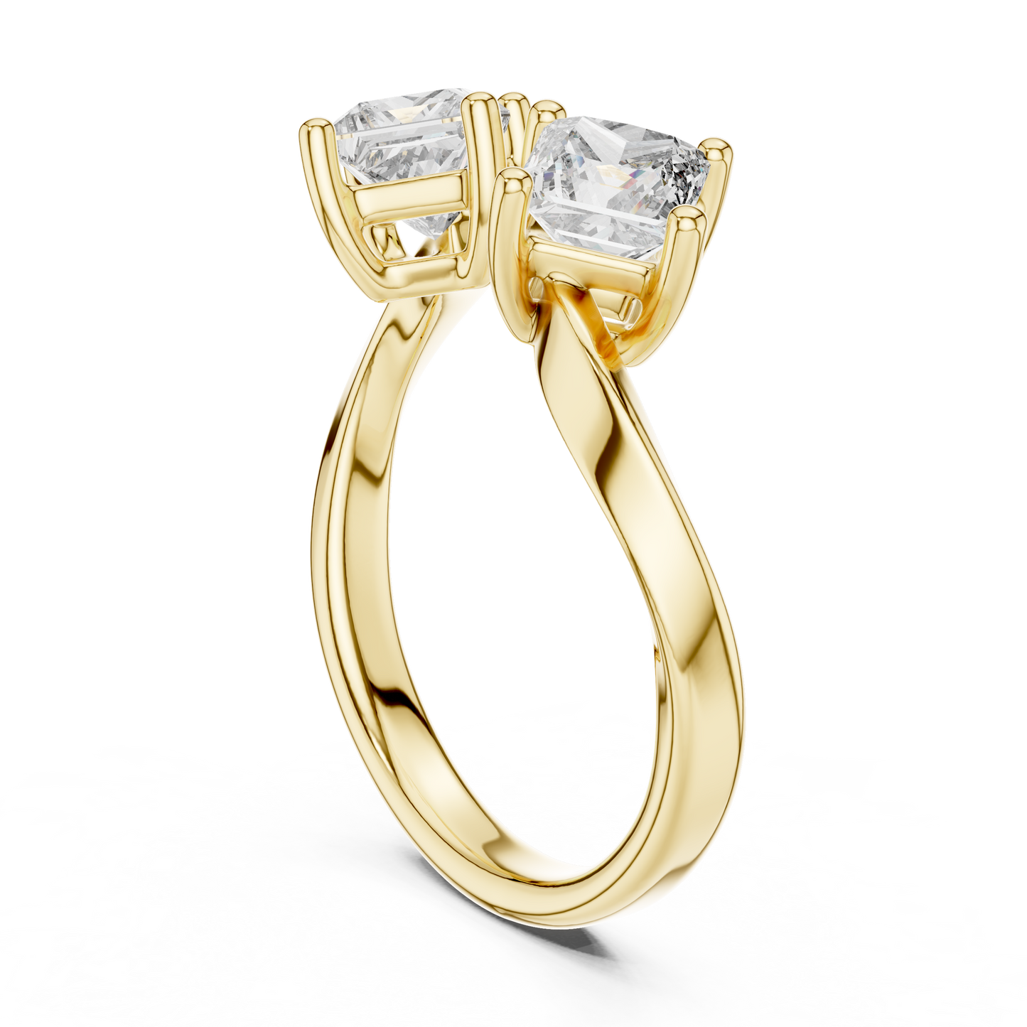 Yellow Gold Toi et Moi Princess Cut Diamond Ring : 0.9CTW