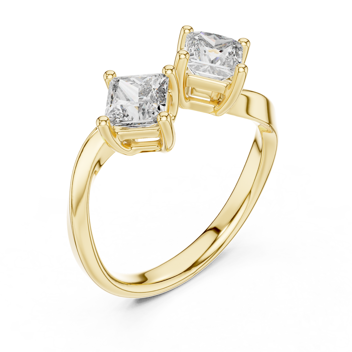 Yellow Gold Toi et Moi Princess Cut Diamond Ring : 0.9CTW