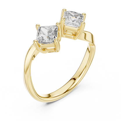 Yellow Gold Toi et Moi Princess Cut Diamond Ring : 0.9CTW