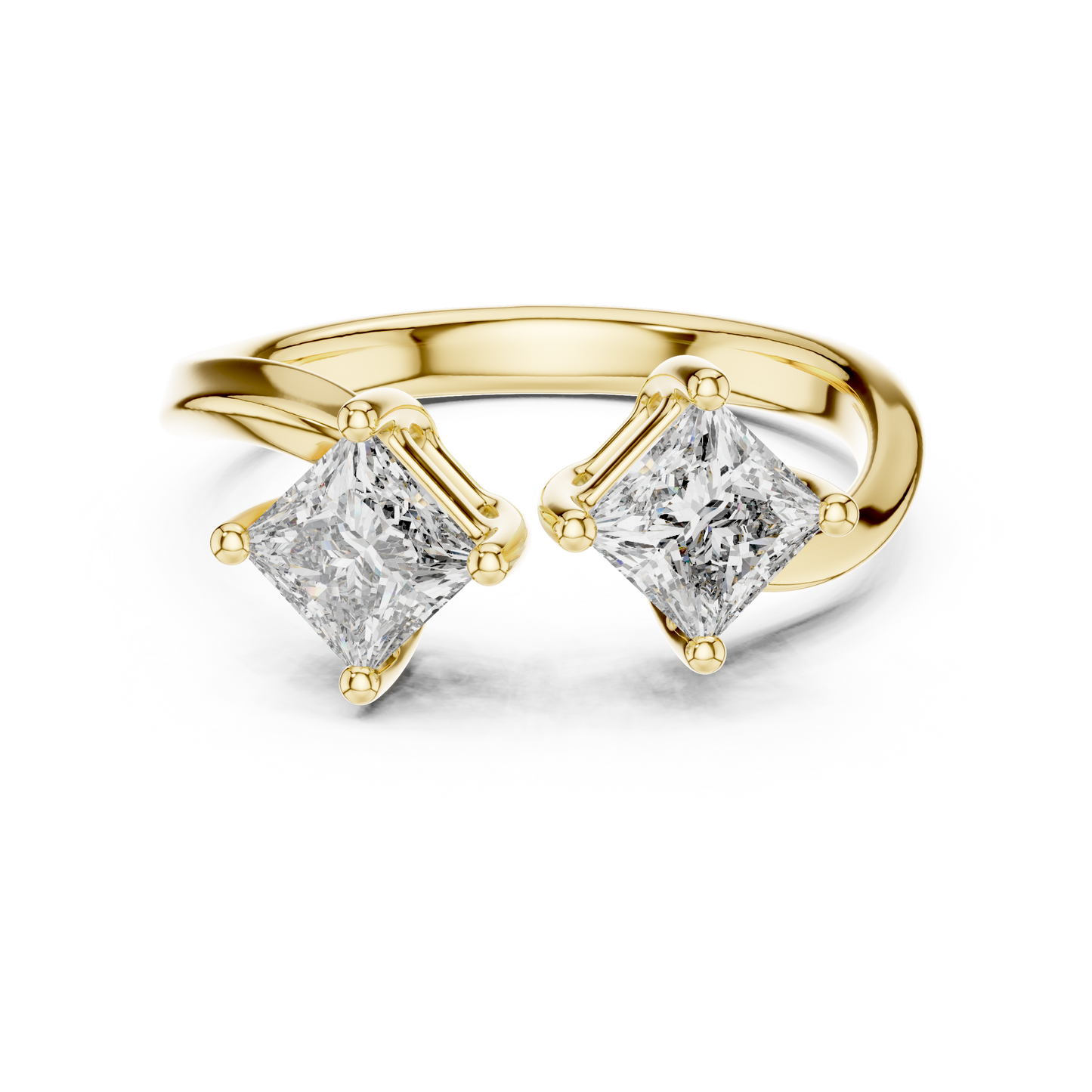 Yellow Gold Toi et Moi Princess Cut Diamond Ring : 0.9CTW
