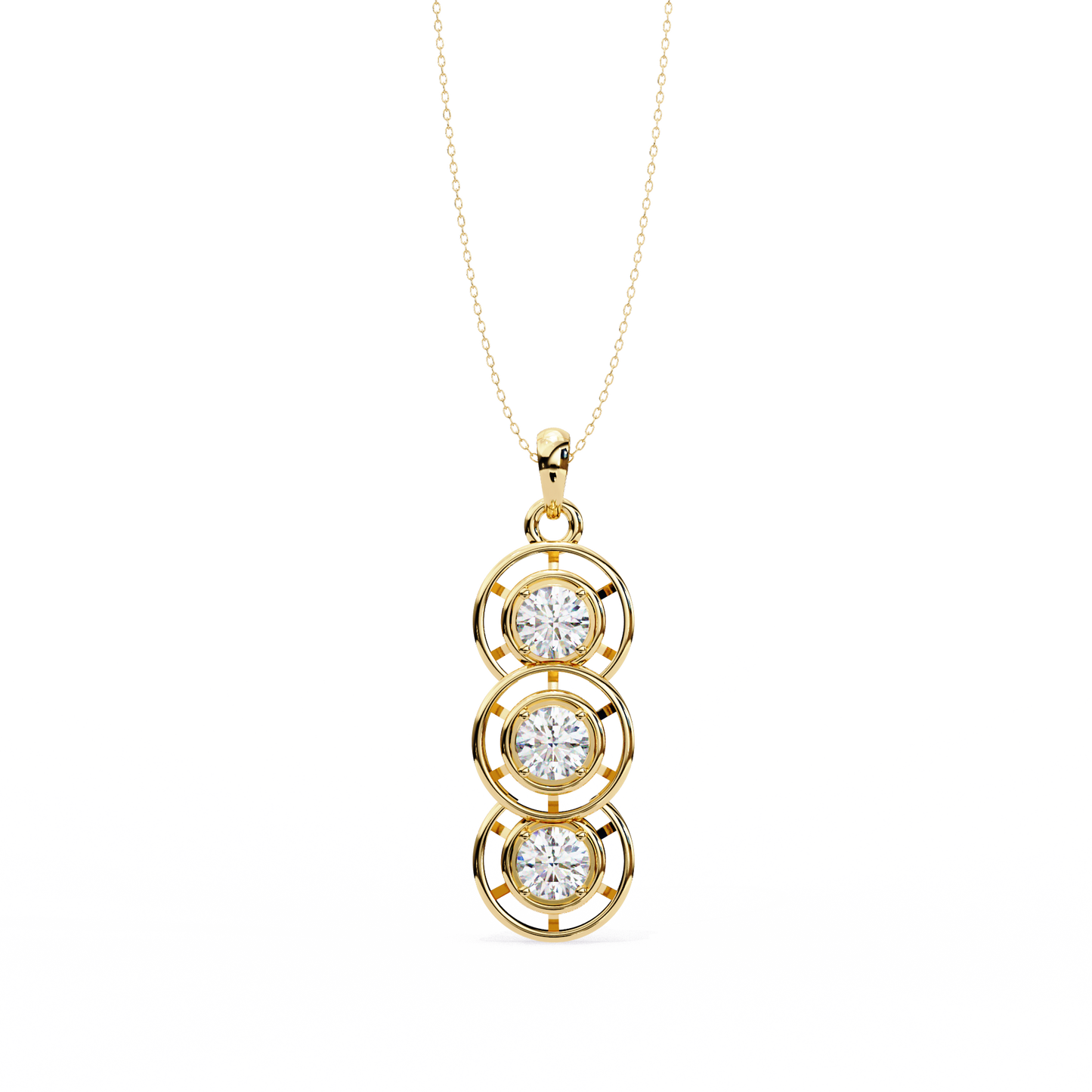 Celestial Trinity Diamond Drop Pendant in Yellow Gold- 1.24Ct Round Brilliant-Cut