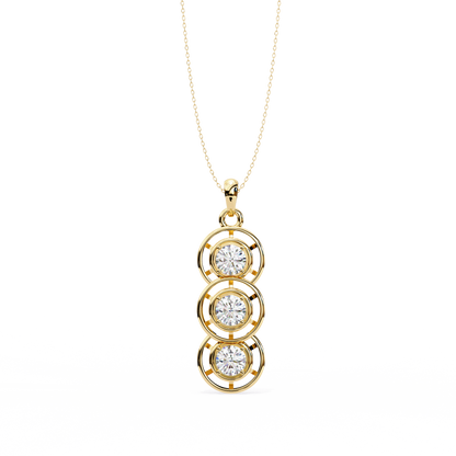 Celestial Trinity Diamond Drop Pendant in Yellow Gold- 1.24Ct Round Brilliant-Cut