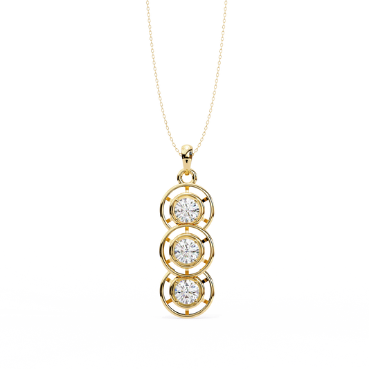 Celestial Trinity Diamond Drop Pendant in Yellow Gold- 1.24Ct Round Brilliant-Cut