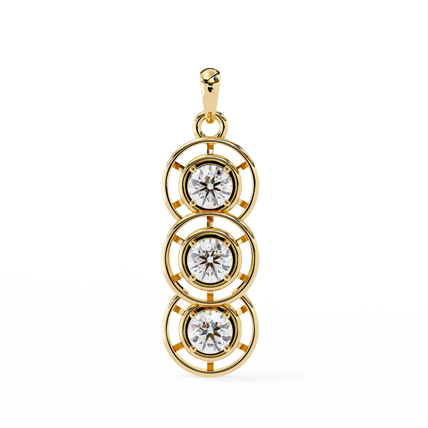 Celestial Trinity Diamond Drop Pendant in Yellow Gold- 1.24Ct Round Brilliant-Cut