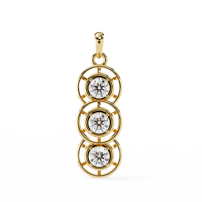 Celestial Trinity Diamond Drop Pendant in Yellow Gold- 1.24Ct Round Brilliant-Cut