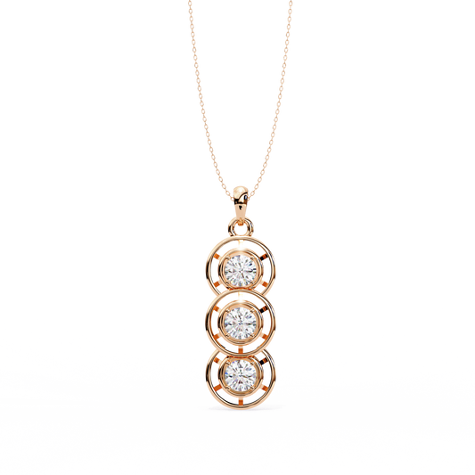 Celestial Trinity Diamond Drop Pendant in Yellow Gold- 1.24Ct Round Brilliant-Cut