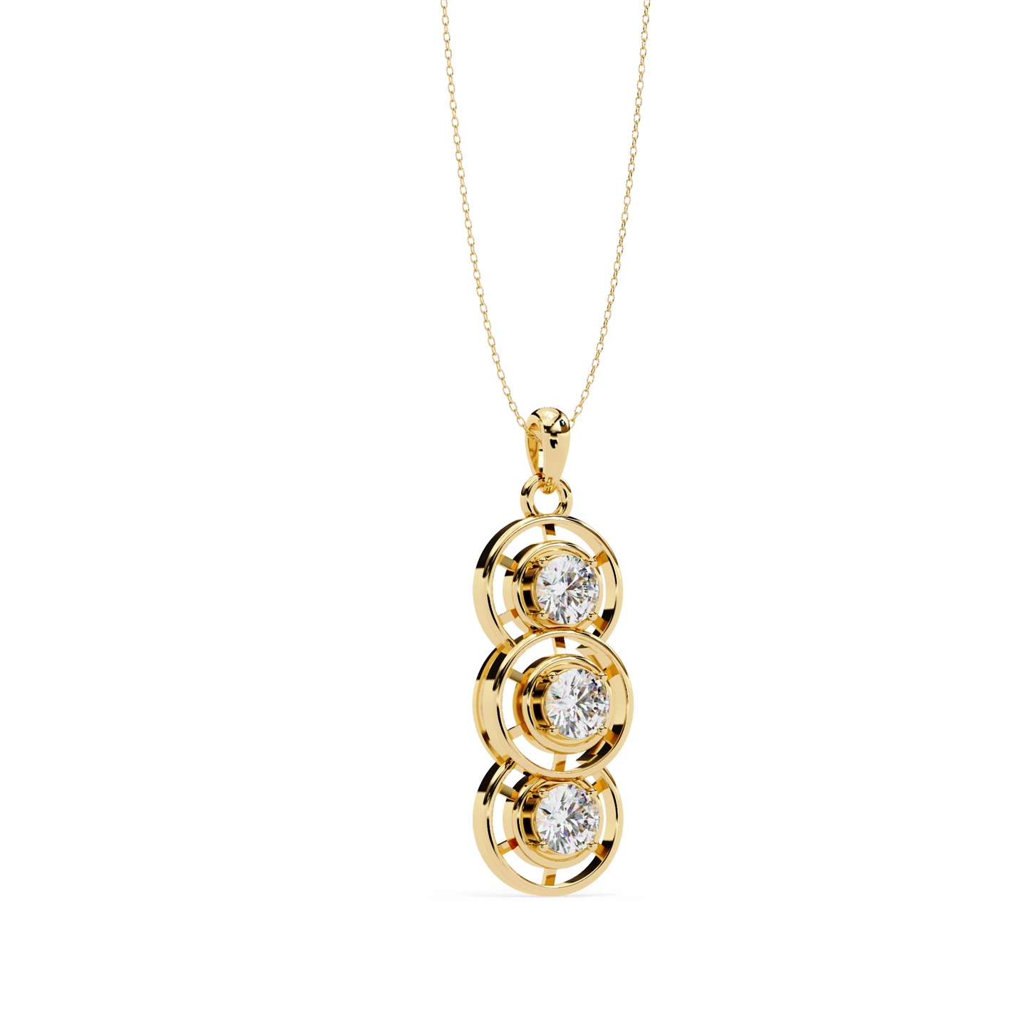 Celestial Trinity Diamond Drop Pendant in Yellow Gold- 1.24Ct Round Brilliant-Cut