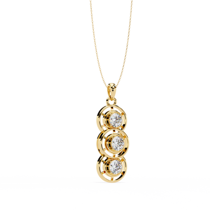 Celestial Trinity Diamond Drop Pendant in Yellow Gold- 1.24Ct Round Brilliant-Cut