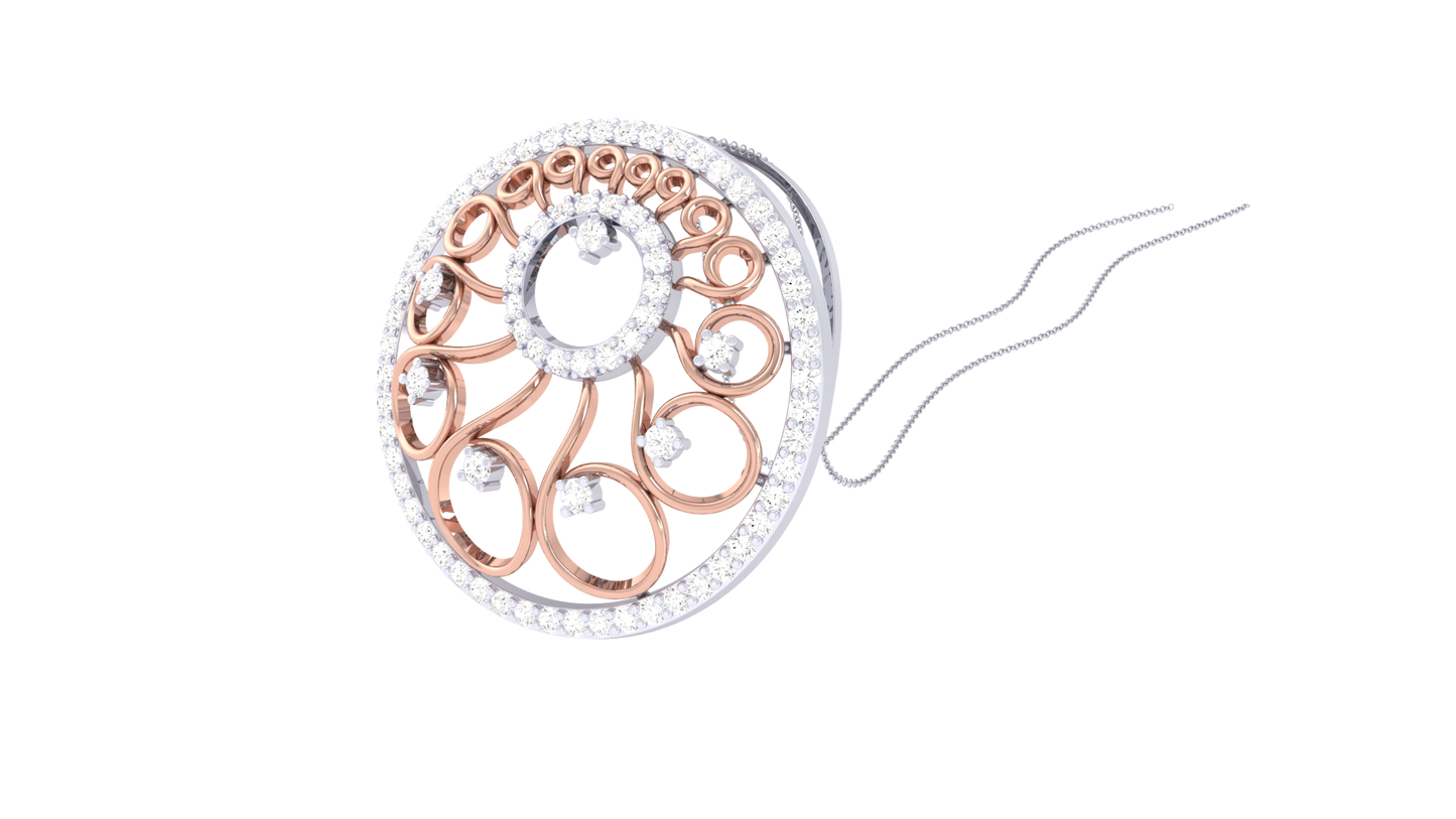 Ornate Halo Pendant With Gold Swirl Motif – 0.63 Ct Sparking Diamonds