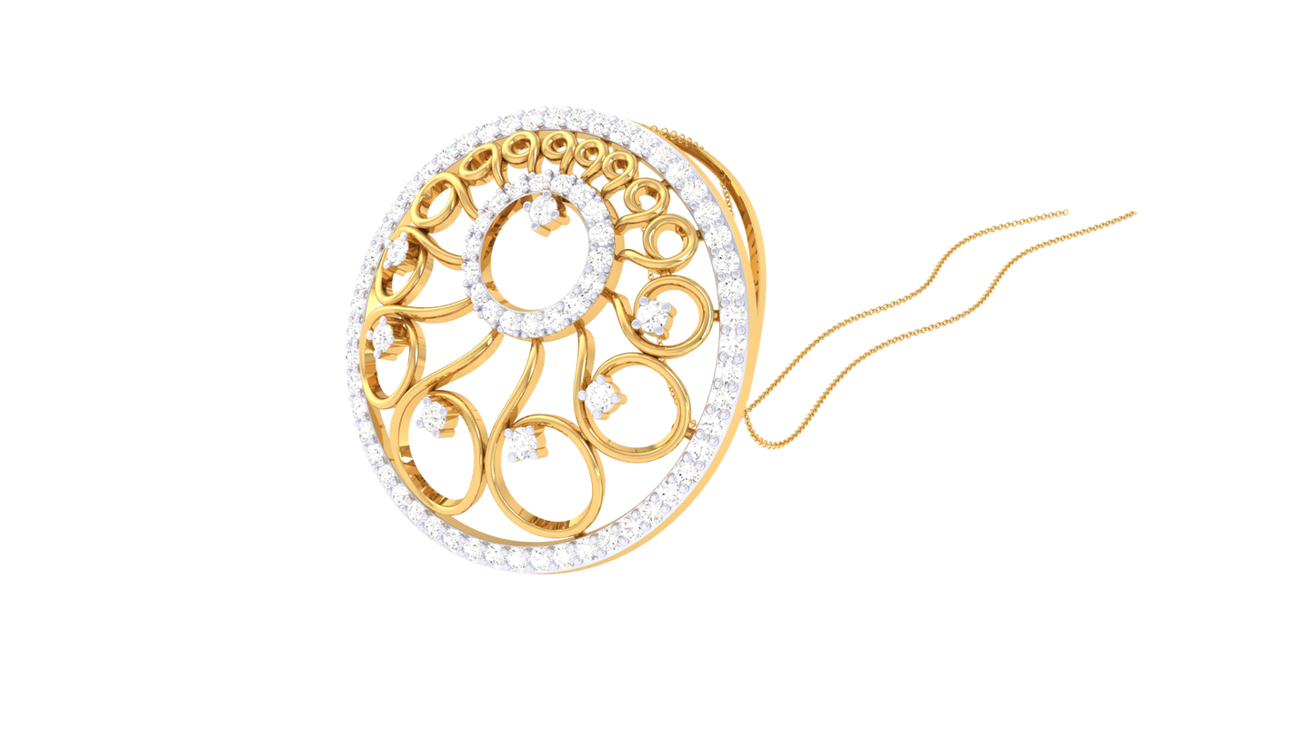 Ornate Halo Pendant With Gold Swirl Motif – 0.63 Ct Sparking Diamonds