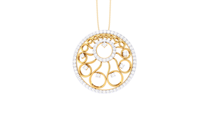 Ornate Halo Pendant With Gold Swirl Motif – 0.63 Ct Sparking Diamonds