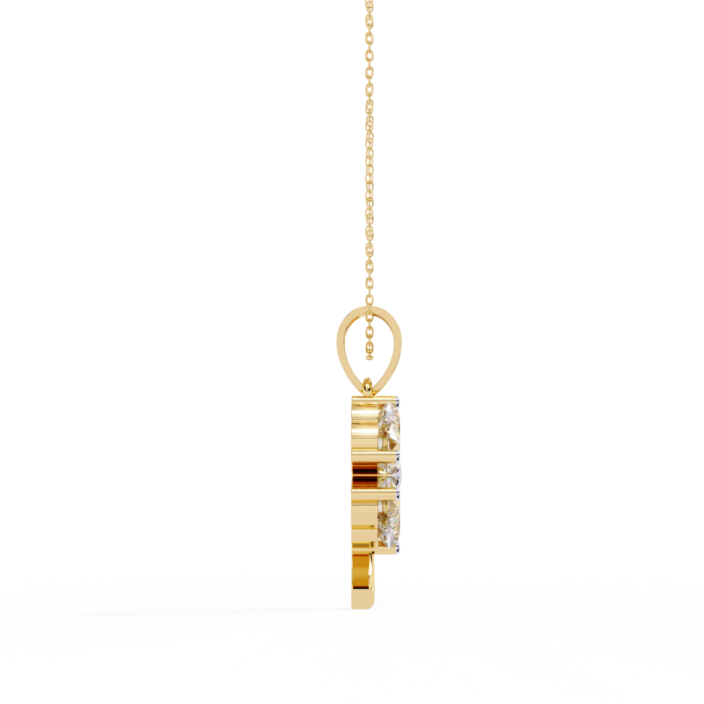 3.21 Carat Heart-Cut Diamond Clover Pendant in Yellow Gold