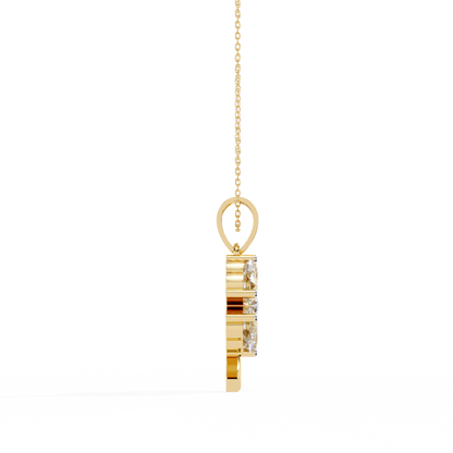 3.21 Carat Heart-Cut Diamond Clover Pendant in Yellow Gold