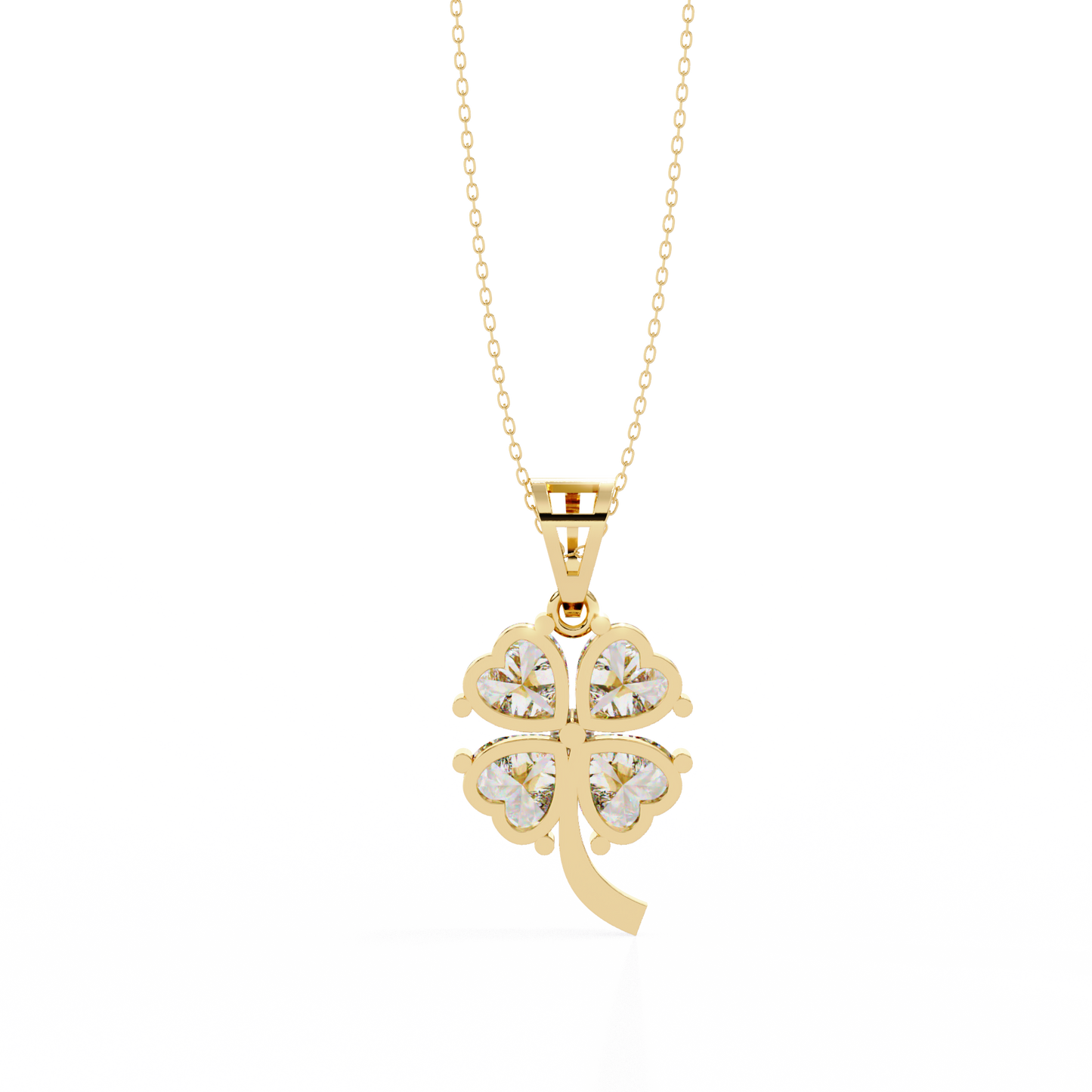 3.21 Carat Heart-Cut Diamond Clover Pendant in Yellow Gold