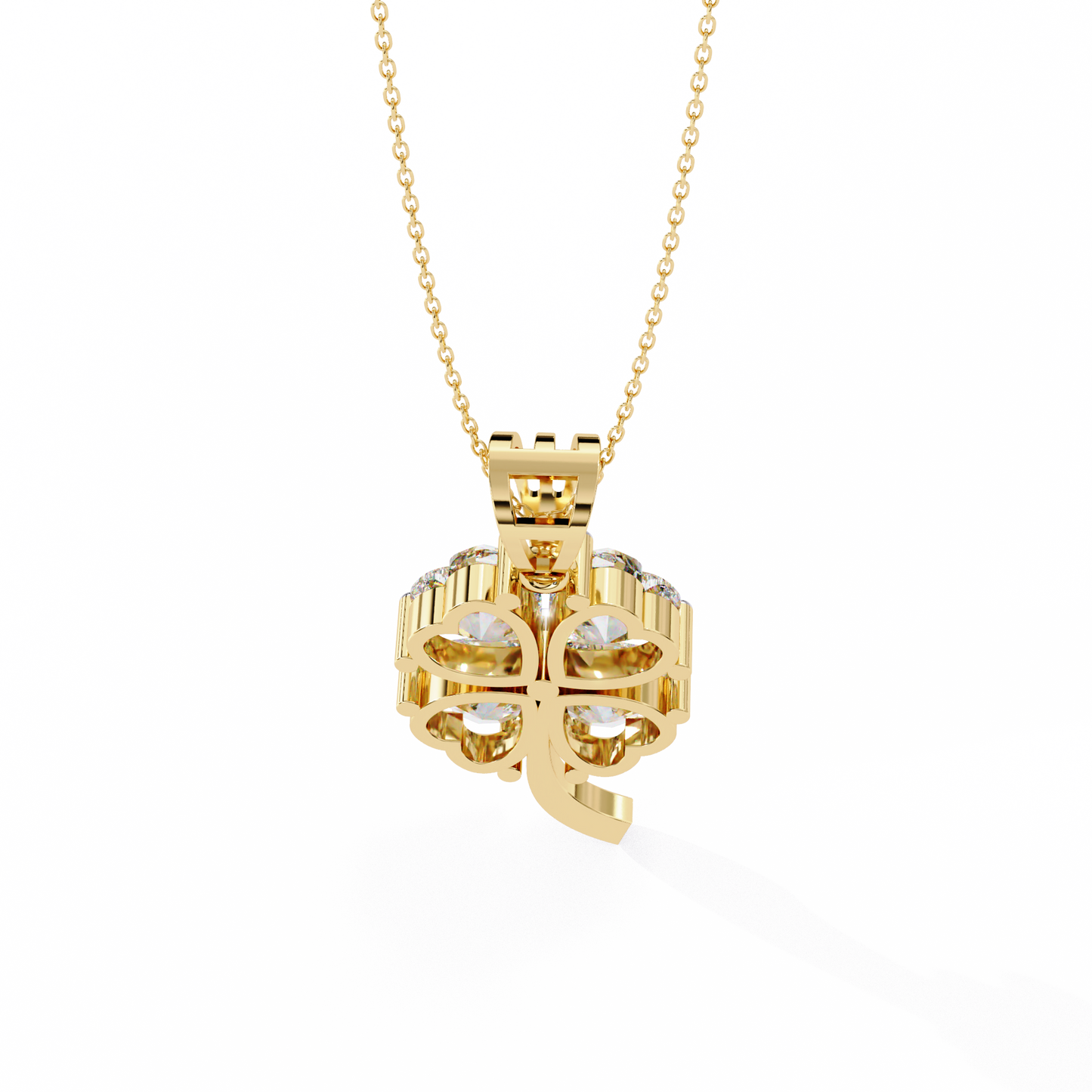 3.21 Carat Heart-Cut Diamond Clover Pendant in Yellow Gold