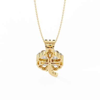 3.21 Carat Heart-Cut Diamond Clover Pendant in Yellow Gold