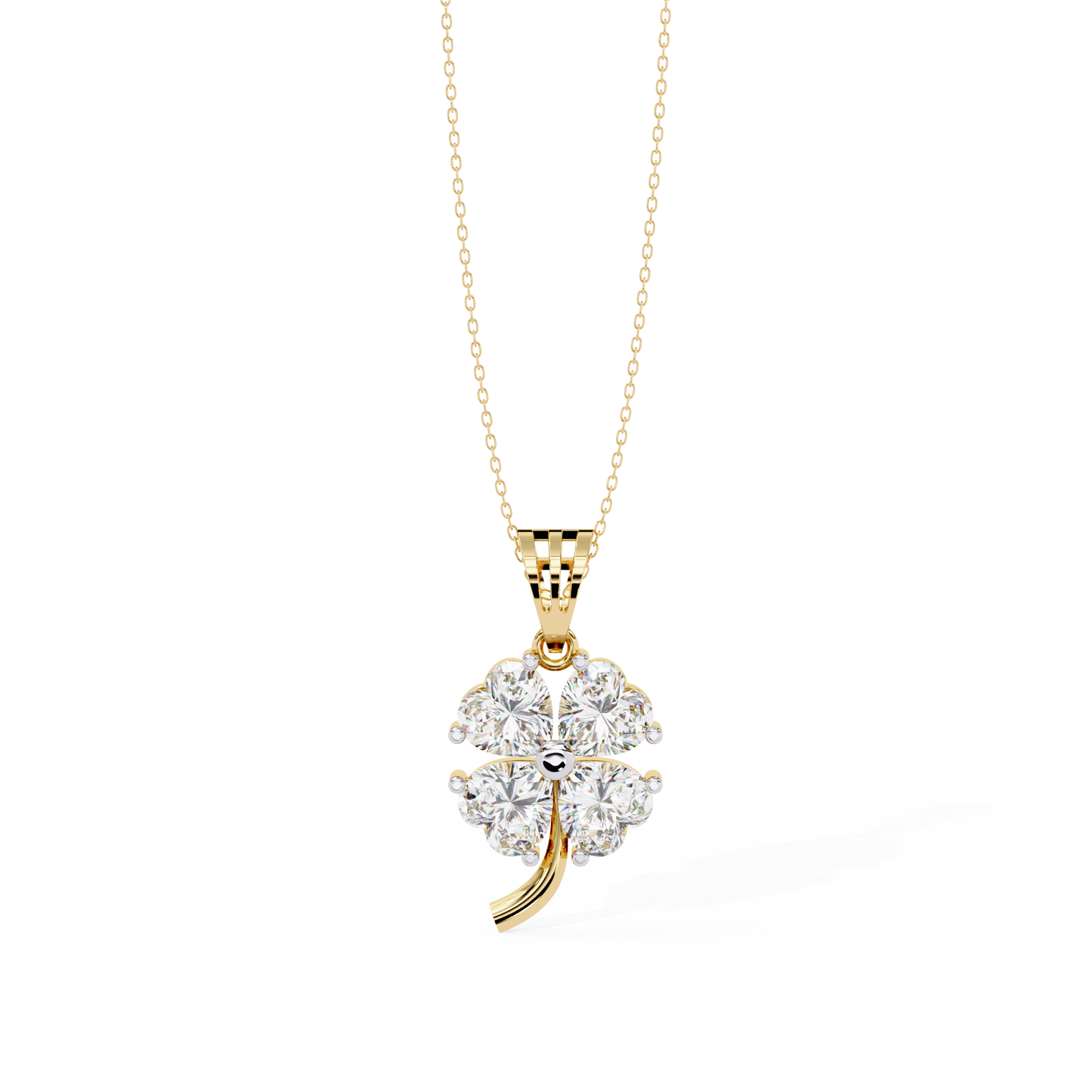 3.21 Carat Heart-Cut Diamond Clover Pendant in Yellow Gold