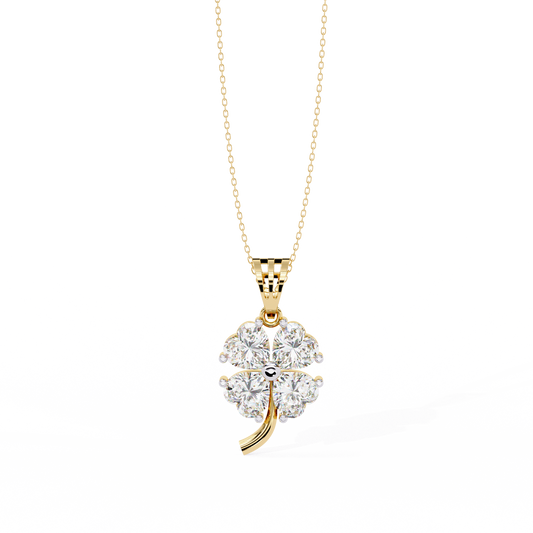 3.21 Carat Heart-Cut Diamond Clover Pendant in Yellow Gold