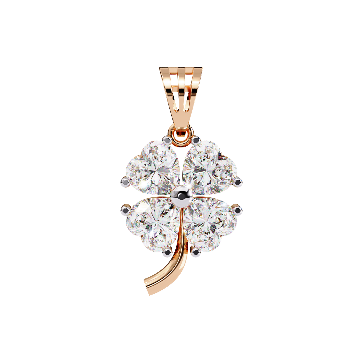 3.21 Carat Heart-Cut Diamond Clover Pendant in Yellow Gold