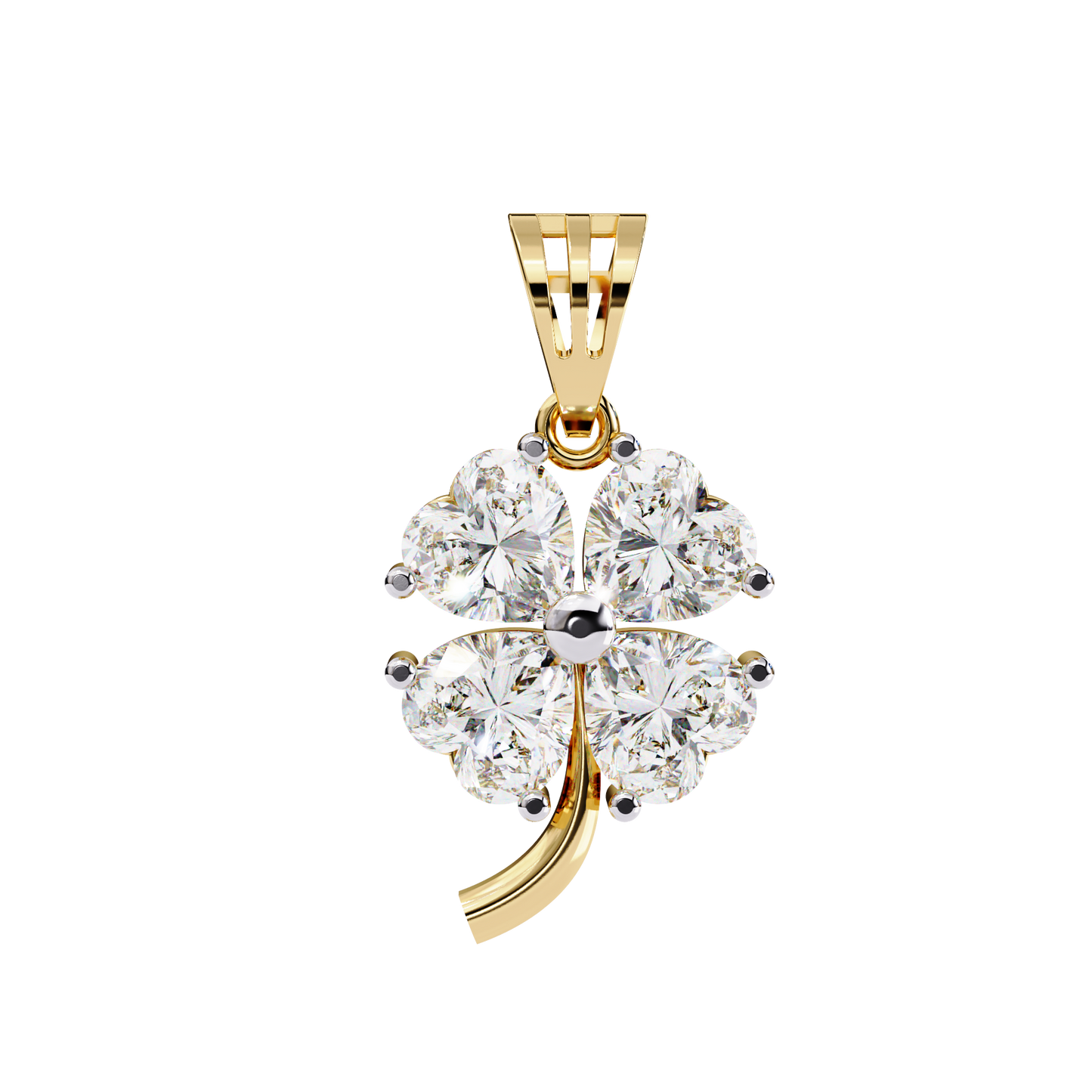 3.21 Carat Heart-Cut Diamond Clover Pendant in Yellow Gold